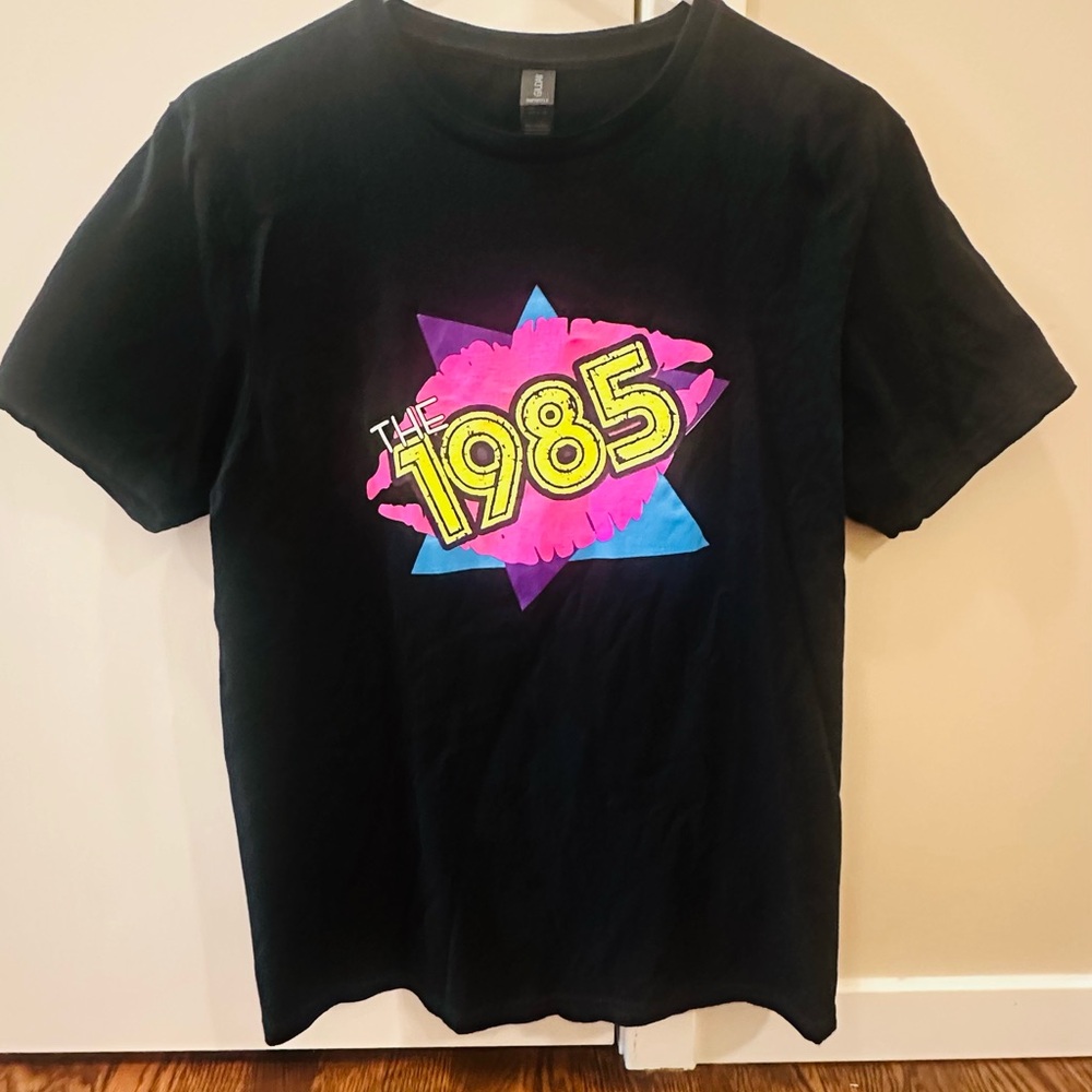 Black Graphic Tee with Neon 1985 Design